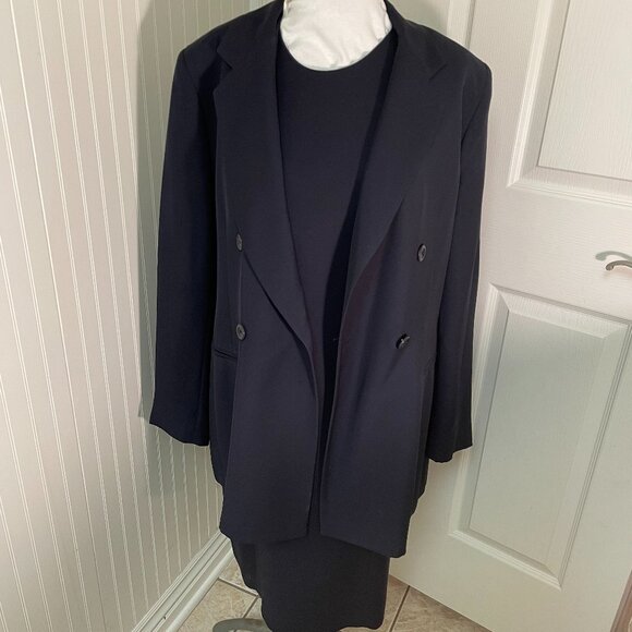 JONES WEAR NAVY SUIT WITH SHEATH DRESS AND DOUBLE BREASTED JACKET, SIZE 12 - Picture 2 of 15